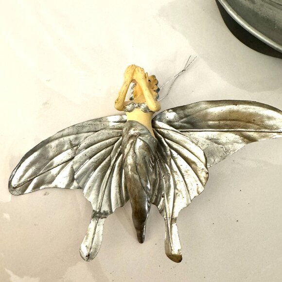 Silver Butterfly Fairies Pearl Set (5) Christmas Ornament Resin Holiday RARE - Picture 12 of 16